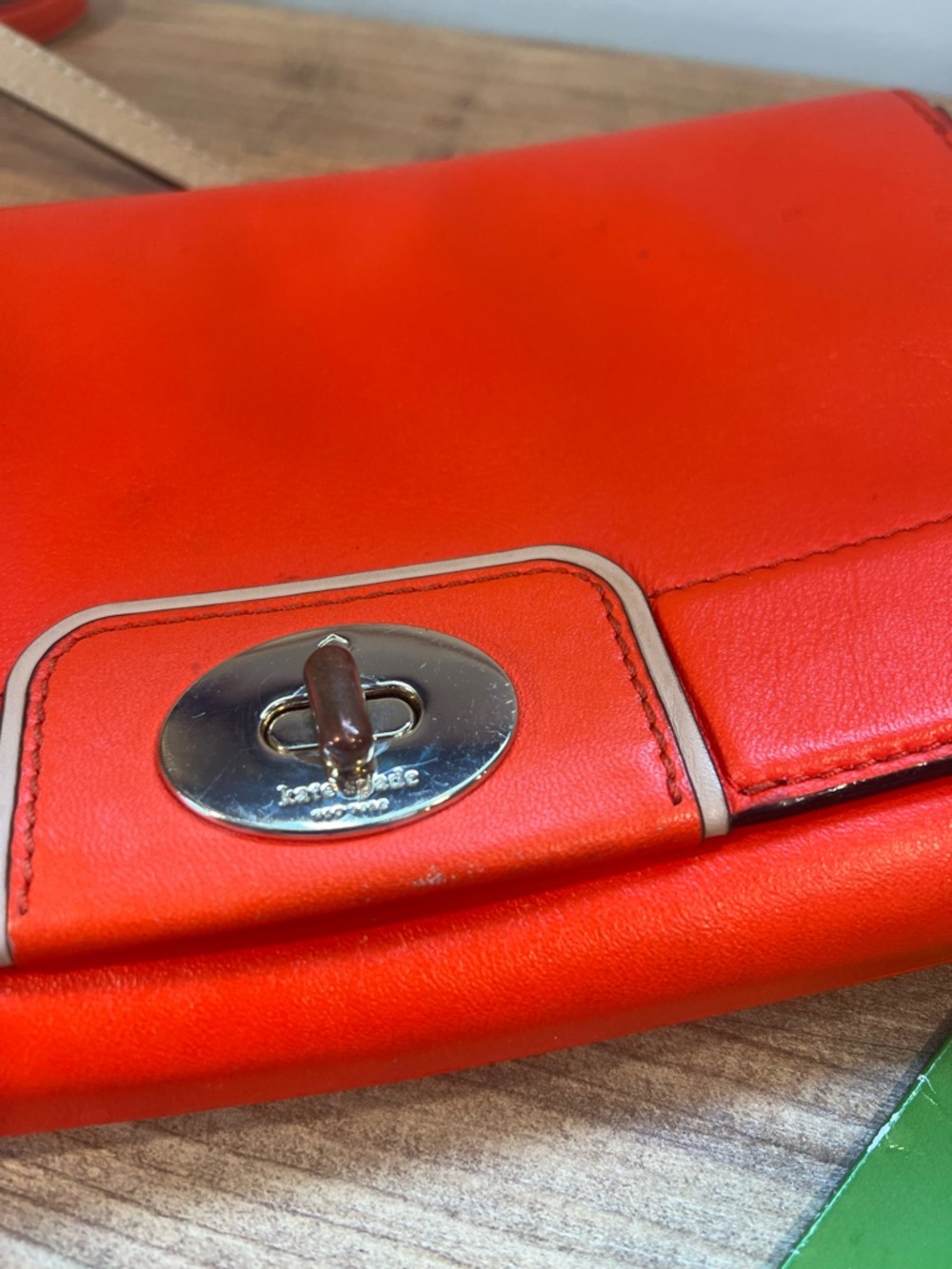 Kate Spade Orange Leather Turnlock Flap Crossbody Cream Trim silver Hardware - Picture 11 of 14